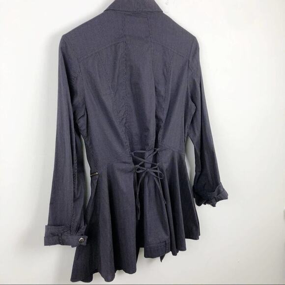 Lauren Vidal Purple Asymmetrical Striped Full Zip Lagenlook Minimalist Jacket M - Picture 13 of 16